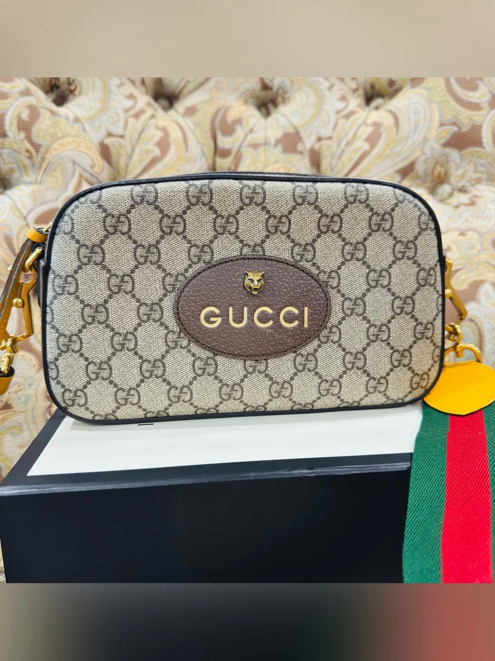 GUCCI GG Supreme Monogram Web Neo Vintage Camera Bag Beige New Acero Crop